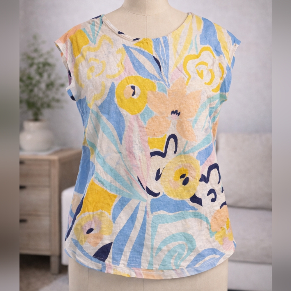 Rachel Zoe 100% Linen Abstract Print Blouse | Resort Style Top‎ | Small